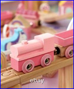 120 Piece Wooden Train Set Reversible City Table Pink Storage Drawer Damaged Box