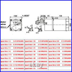 220V 60W Reversible Variable 5-470 RPM Speed Controller Electric Motor Gear Box