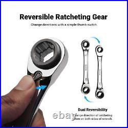 4-in-1 120-Tooth Box End Reversible Ratcheting Wrench Set, Metric and SAE, 4