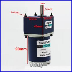 DC 12V/24V 20W Micro Silent Gearmotor Metal Gearbox Motor 10RPM to 600RPM 2D20GN