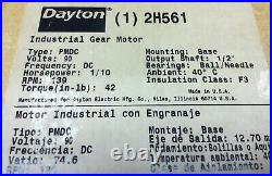 Dayton 2h561 Gear Motor 90vdc 1/10 HP 139 RPM 12.91 Ratio New In Box