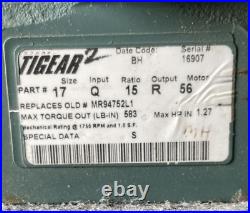 Tigear 17-Q-15-R-56 Gear box with Baldor VEM3546 1hp 208 230/460 VAC Motor Used